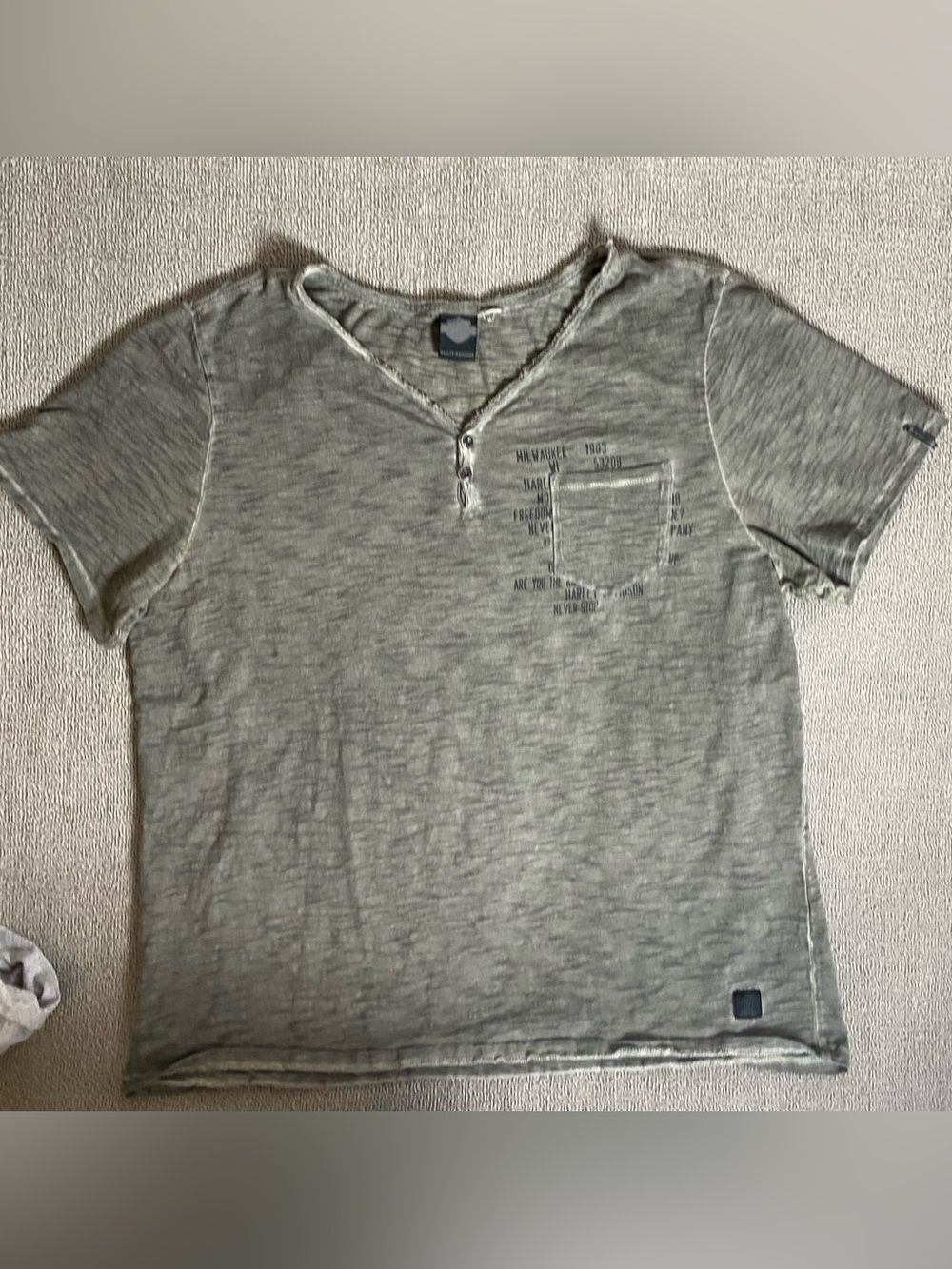 Harley-Davidson Vintage Y2K Biker Gray Short Sleeve V-Neck Moto Streetwear Tee